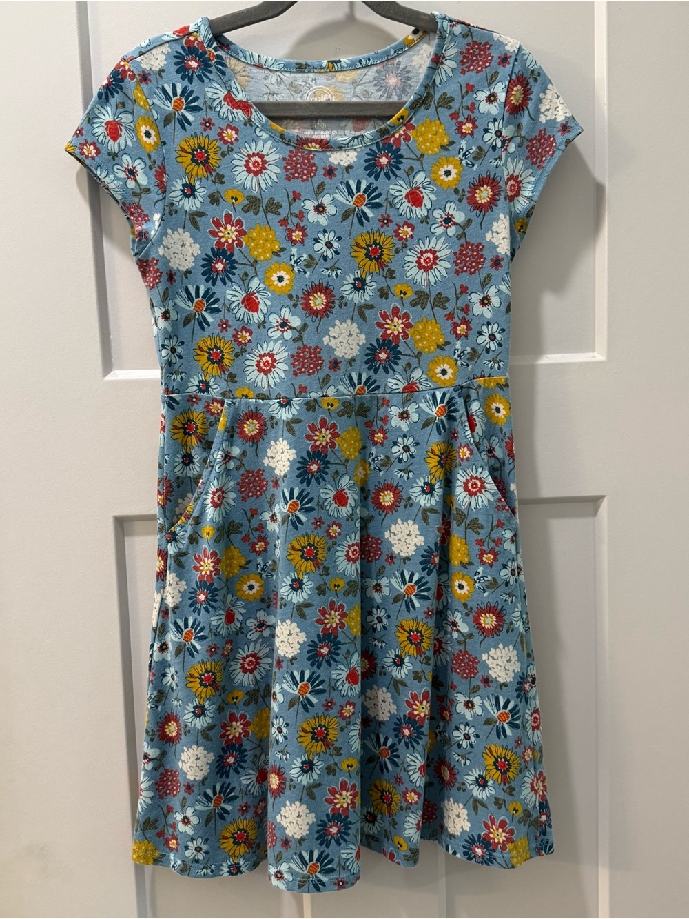 Kids Floral Blue Short-Sleeve Dress Size 7-8